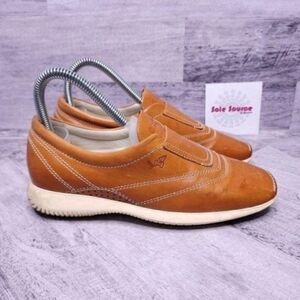 Hogan Leather Slip on Sport Sneaker Camel Brown sz 34.5 Women's sz 4.5